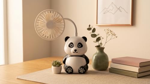 Image of Portable Hand Fan with Panda Design, USB Powered Personal Cooling Fan with Flexible Neck