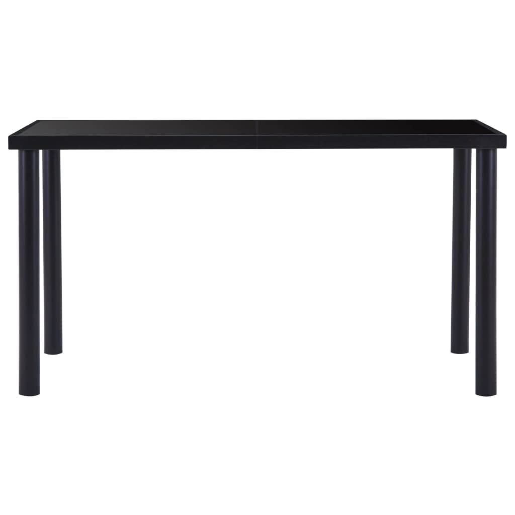 Table à manger noire 140x70x75 cm en verre trempé et métal