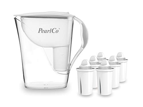 PearlCo - Wasserfilter Fashion (weiß) mit 6 classic Filterkartuschen - passt zu Brita Classic Cover