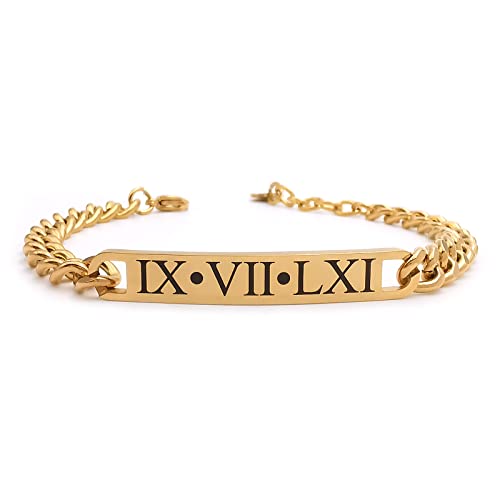  ALMENDRA Bracciale da uomo personalizzato in acciaio con incisione personalizzabile braccialetto regalo ragazzo nome frase inciso amico scritta (Catena 5mm Oro)