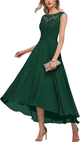 Damen Abendkleid Lang Vokuhila Kleid A-Linie Brautmutterkleider für Hochzeit Spitze Chiffon Abendkleider Ballkleid Smaragdgrün EUR50 Cover