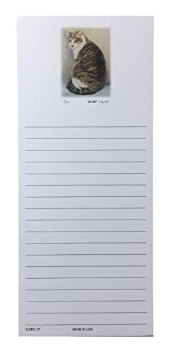 Grey and White Tabby Cat Magnetic Refrigerator List Pad