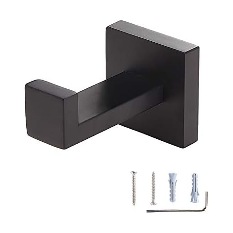 Toprema Towel Robe Hook Clothes Coat Single Hanger Holder Stainless Steel Matte Black Bathroom Lavatory Kitchen Cabinet Closet Hardware Wall Mounted 1 Pack Cover