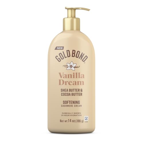 Gold Bond Softening Cashmere Cream Body Lotion, Vanilla Dream Scent, 24-Hour Hydration with Shea Butter and Cocoa Butter, 14 oz.