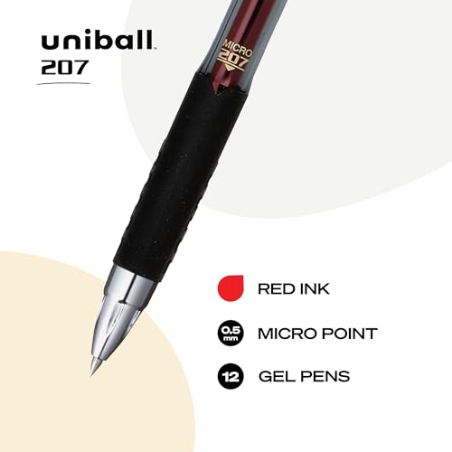 Image of uniball 207 Retractable Gel Pens, Micro Point (0.5mm), Red (Pack of 12)