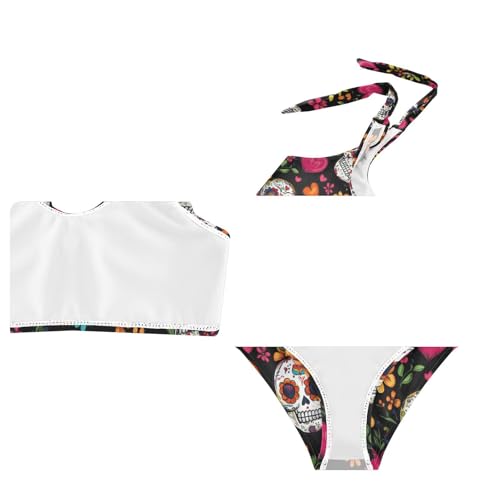 Wusikd Day of The Dead Girls Swimsuits Two Piece Sugar Skulls Swimwear Bikini Set for for Girls Size 3T4