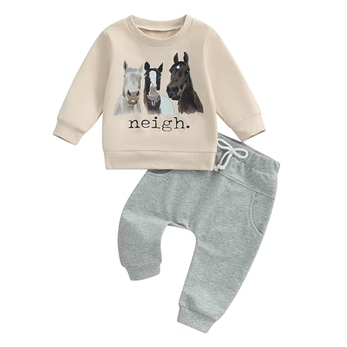 Image of Ursobutegl Toddler Baby Boys Outfits Western Country Farm Long Sleeve Sweatshirt Pullover Tops Jogger Pants Set Fall Clothes