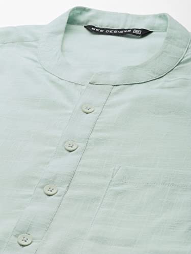 Image of See Designs Men Full Sleeve Cotton Solid Straight Slub Effect Kurta