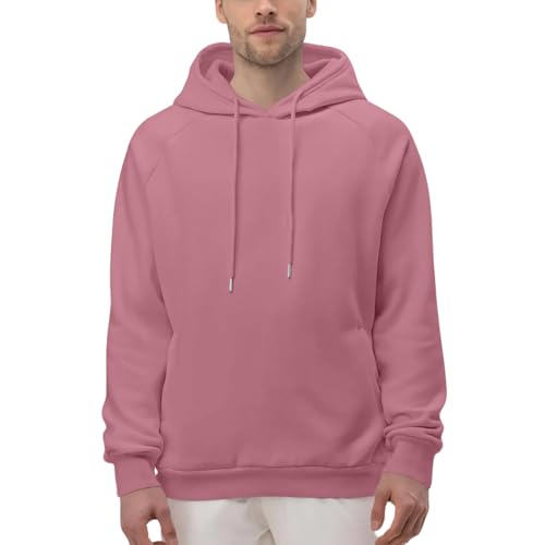 Hoodies for Men Fleece Pullover Long Sleeve Hooded Sweatshirt Solid Color Drawstring Kangaroo Pocket