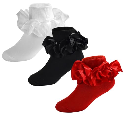 Baby Girls Double Lace Socks with Big Ruffle for Toddlers and Kids