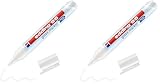 edding 95 marcador para cristal - blanco - 1 rotulador borrable para vidrio - punta redondeada 1,5-3 mm - para escribir y marcar en ventanas y pizarras de cristal - borrado en seco (Paquete de 2)