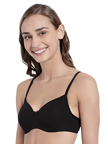 Image of Jockey 1723 Women Wirefree Padded Super Combed Cotton Elastane Stretch Medium Coverage T-Shirt Bra with Lace Styling