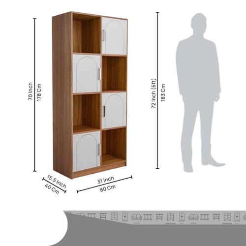 Image of Cube Arch Engineered Wood Open & Closed Bookshelf | Display Unit | Open 4 Shelves & 4 Door Cabinet Storage for Home & Office|1 Year Warranty (Finish - Leon Teak, Knock Down)