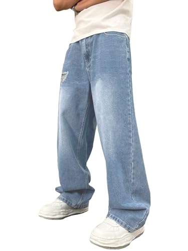 Image of ALLABREVE Men's Baggy Hip Hop Jeans Y2k Wide Leg Denim Pants Relaxed Fit Skater Trousers Streetwear