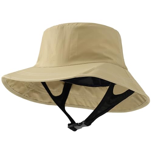 OVTKDTG Summer Surf Bucket Hat with Strap for Men & Women Quick-Dry UPF 50+ Sun Hats for Surfing Boating & Water Sports(US Alpha One Size Urban Khaki)