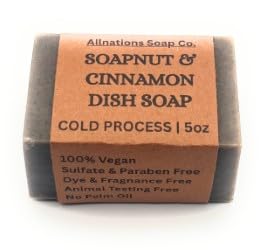 Allnations Soap Co - Handmade Solid Dish Soap Bar - Free of Dyes and Fragrance - 5oz - Unscented - Vegan (Soapnut & Cinnamon)
