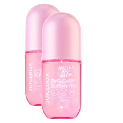 Holler And Glow Mood Boosting Juice Box Body &amp; Hair Mist, Body Spray, Teen Girls Spritz, Long Lasting, Watermelon, Fruity Scented, Water Based Fragrance For Tweens, Clean &amp; Gentle Formula, 3.38 Fl Oz