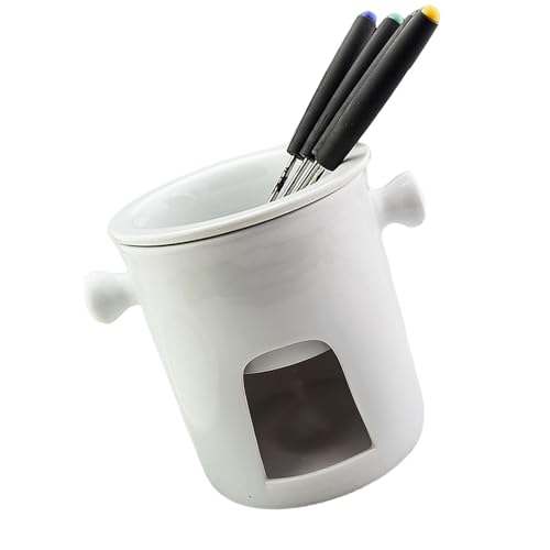Fondue Set Serving Fondue Set Engagement with 4 Forks Party Snack Cheese Fondue Pot Porcelain Melting Pot for Broth Dessert