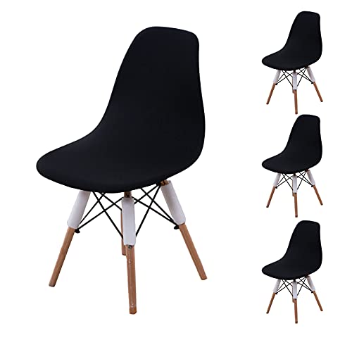 NILUOH Shell Chair Cover Mid Century Modern Dining Chair Covers Lounge Armless Chairs Covers for Kitchen,Dining Room,Set of 4,Black