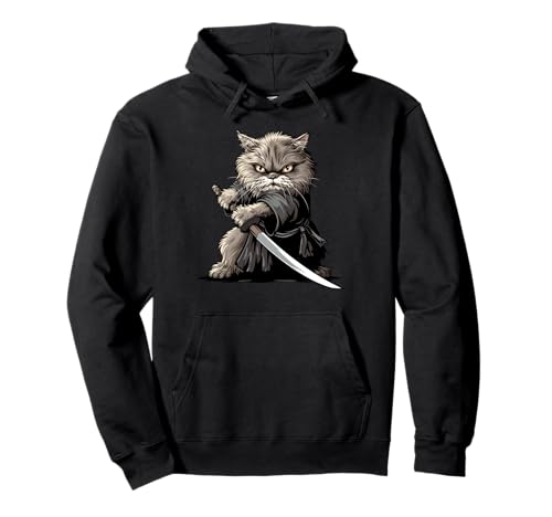Gato Samurai Japonés Kawaii Ninja British Longhair Cat Sudadera con Capucha