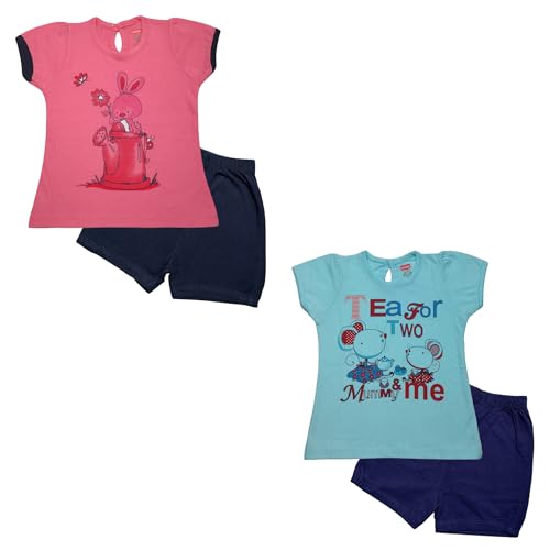 Image of LuvLap Baby Girls Regular Fit 100% Cotton Half Sleeves Girls Top CoSet Pack of 2