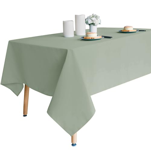Image of Obstal Sage Green Rectangle Table Cloth, 60 x 84 Inch | Heavy Duty Water Resistance Polyester Tablecloth, Decorative Fabric Table Cover for Outdoor and Indoor Use