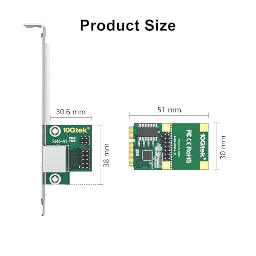 Image of 10Gtek Mini PCIe 2.5G Ethernet Network Card, 30-cm Cable Length, with LED Light, Single Port RJ45, Mini Pice Interface, not for M.2