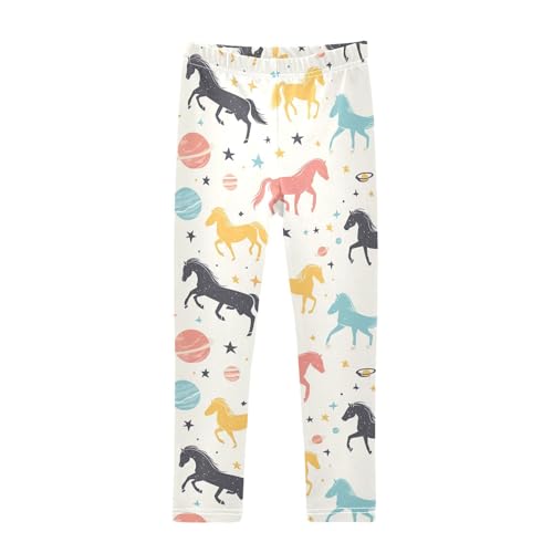 Horses and Space Girls Leggings,Workout Leggings for Girls Toddler Athletic Legging Size for 3-10T