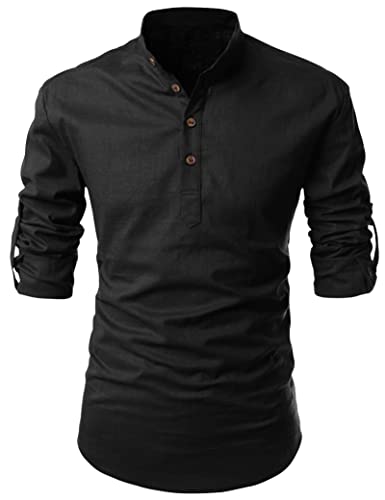 Image of Zombom Men's Solid Cotton Polyester Blend Casual Regular Fit Mandarin /Chinese Collor Full Sleeve Kurta Shirt for Men