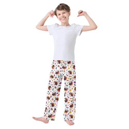 ZZXXB Autumn Hedgehog Leaves Boys Long Pants Soft Trousers Elastic Waist Kids Lounge Bottoms with Pockets S-XL2