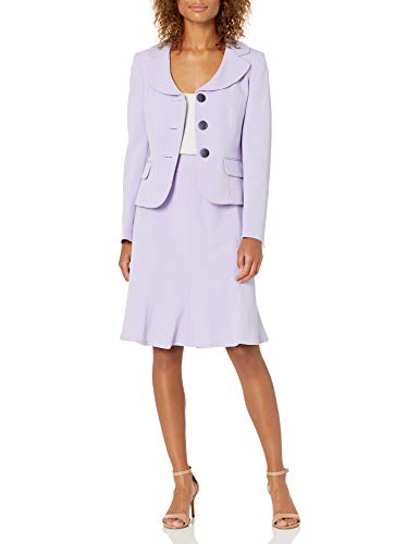 Le Suit Women's 3 Button Notch Collar Stretch Crepe Flounce Hem Skirt Suit, Lilac, 14
