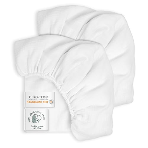 DOLCI SOGNI Sabanas Cuna 60x120 Algodon - Sabanas Minicuna - Bajeras Muselina Suave y Transpirable 100% Algodón para Moisés y Capazo 78x35 cm - Pack de 2 - Made in Spain - 1 x Rosa + 1 x Blanca