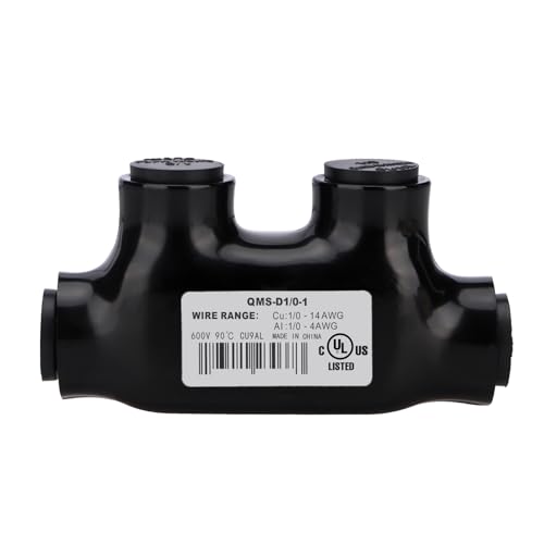 Baomain 1PCS Insulated in-line Splice Connector Wire Connectors Multi Cable Connector, 2 Ports 1/0-14 AWG Wire Range Pre-Filled and Dual Sided Entry Dual Rated, Black PVC Coated Ul Listed