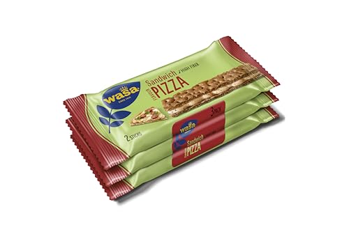 Wasa Knäckebrot Sandwich Pizza 3x37g (111g) | Knäckebrot-Snack mit dem herzhaft, würzigen Geschmack von Tomaten, Kräutern und einem Hauch von Käse, perfekt für unterwegs