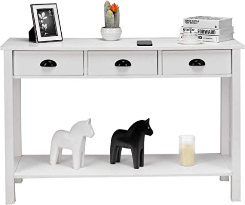 WATERJOY 47’’ Console Sofa Table with 3 Storage Drawers and 1 Shelf, White