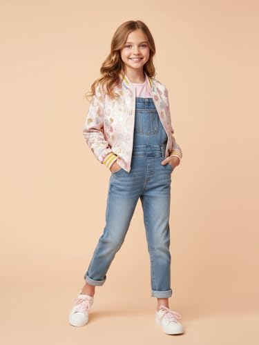 Image of WELAKEN Girls Sequin Sparkle Zip Bomber Jacket | Sequin sleeves, shiny bomber style, ribbed trim, smooth zipper and side pockets for party, dance, school and photos