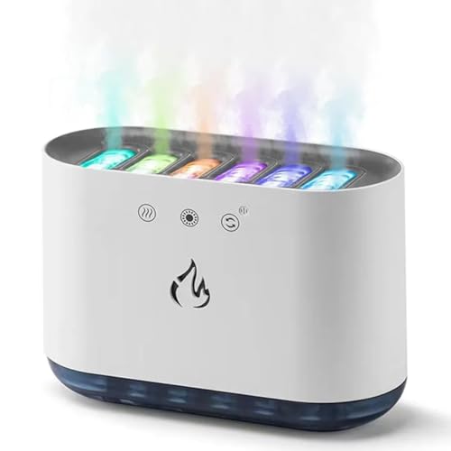 MOZZARE Desktop Humidifier 900ml with Voice Control 6-Level Mist Colorful LED Lights USB Power 6 Nozzles and Flame Effect for Home Bedroom Office