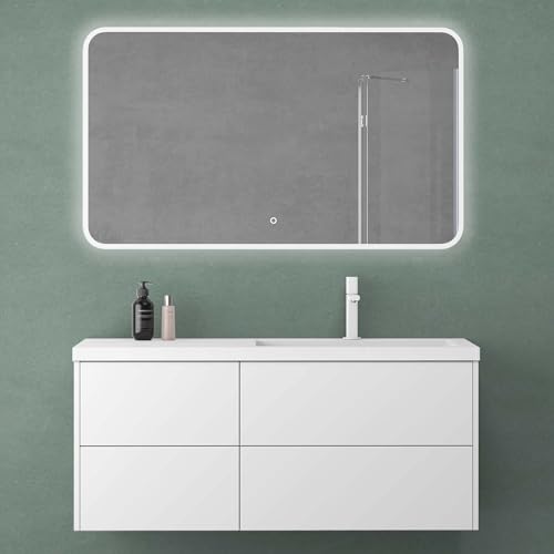 maimai Mobile Bagno Sospeso 46x120x54cm Bianco opaco, Mobile da Bagno con 4 Cassetti Include Lavabo Bianco 120cm e Specchio LED Seria Moment