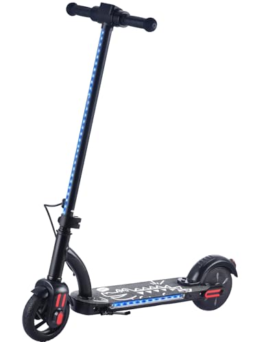 Patinete Eléctrico para Niños de 6 a 12 Años, Patin monopatin electrico Luces Arcoíris, Pantalla LED, Autonomía 15KM, Ligero y Portátil, Máxima de Carga 60 kg(Negro)