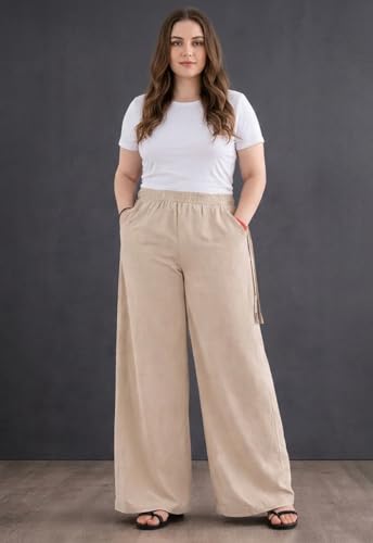 Image of KOTTY Women's FlowEase Wide Leg Pants High-Rise Drawstring Waist Relaxed Lounge Trousers with Pockets, Soft Breathable Everyday Wear