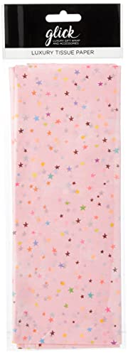 Glick Printed Patterned Luxury Tissue Paper, Four Sheets 70 x 50 cms When Opened, Stars Baby Pink