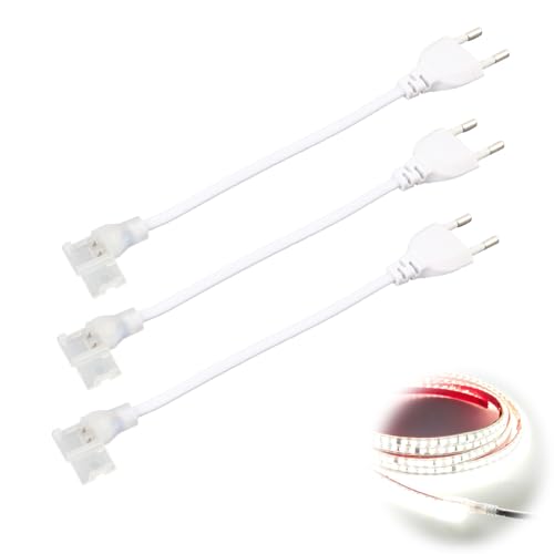 kwinfei 3 Pièces Connecteurs pour Rubans LED à 2 Broches, Adaptateurs LED Sans Pilote, avec Prises aux Normes Européennes, Adaptés aux Rubans LED COB Monochrome, aux Rubans Lumineux LEDs Monochrome