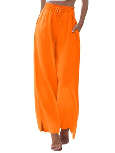 KISSMODA Womens Wide Leg Pants Casual Lightweight Petite Palazzo Lounge Trousers Comfy Flowy Pants with Pockets Orange L