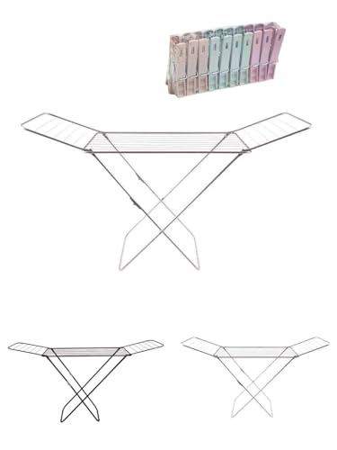 Jardin202 - Tendedero Metálico de Ropa Plegable Incluye 20 Pinzas | Tendal de Estructura Metálica Ligera con Alas para Exterior o Interior | Plata