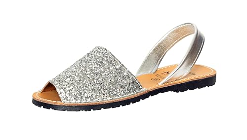 Sandales Avarcas Menorquinas en cuir argenté pour femme taille 37