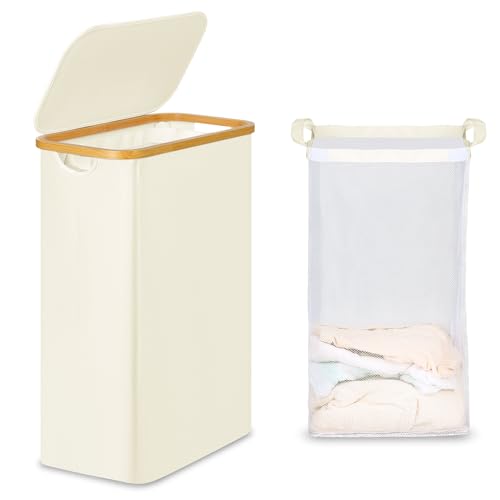 efluky Slim Laundry Basket with Lid, Narrow Laundry Hamper with R...