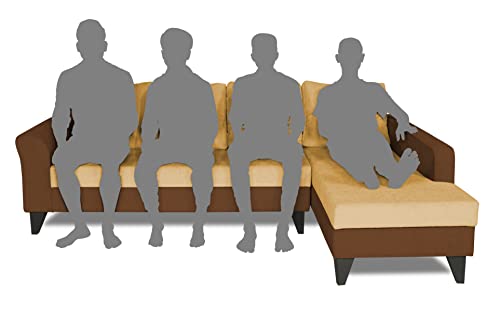 Image of Adorn India Maddox Tufted L Shape 6 Seater Sofa Set RHS (Brown & Beige) (3 Year Warranty)