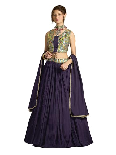 Image of PURVAJA Women's Silk Semi-Stitched Lehenga choli