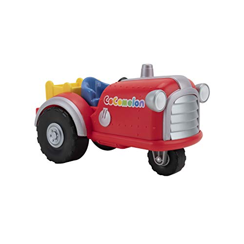 Bandai - CoComelon - Tracteur musical rouge - véhicule qui joue la chanson "Old MacDonald" (en anglais) et des sons d'animaux - Tracteur musical et sa figurine 7 cm - WT0038