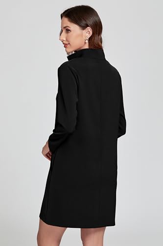 Womens Shift Dress V Neck 3/4 Sleeve Work Dress Retro Elegant Formal Mini Dresses with Pockets2